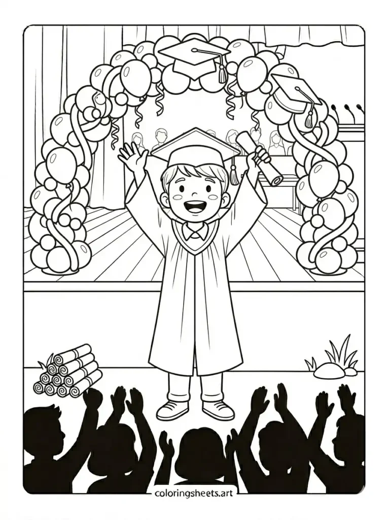Graduation party coloring pages for kids free printable balloon arch