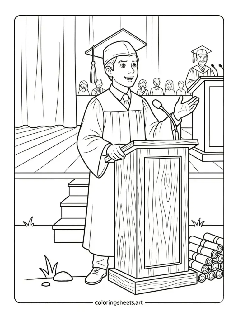Graduation speech coloring sheets for adults simple podium