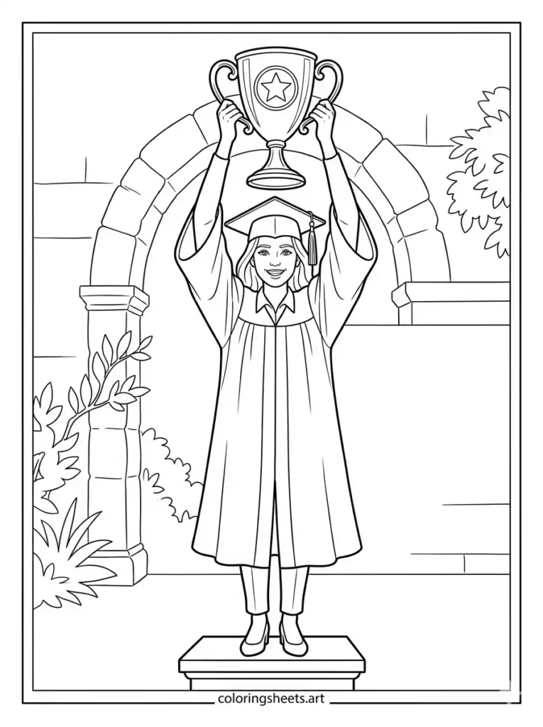 Graduation trophy coloring pages for adults simple holding cup