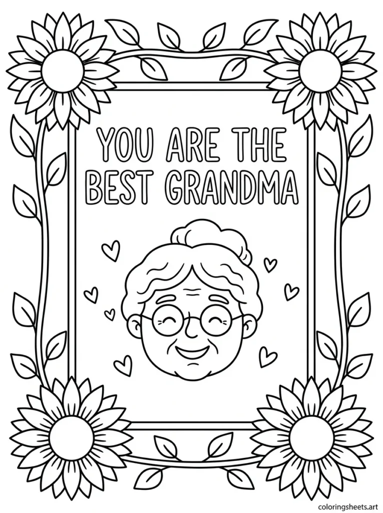 You are the best grandma sunflower border coloring page for Mother's Day