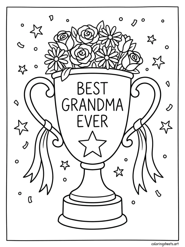 Best Grandma Ever trophy award coloring page for Mother's Day