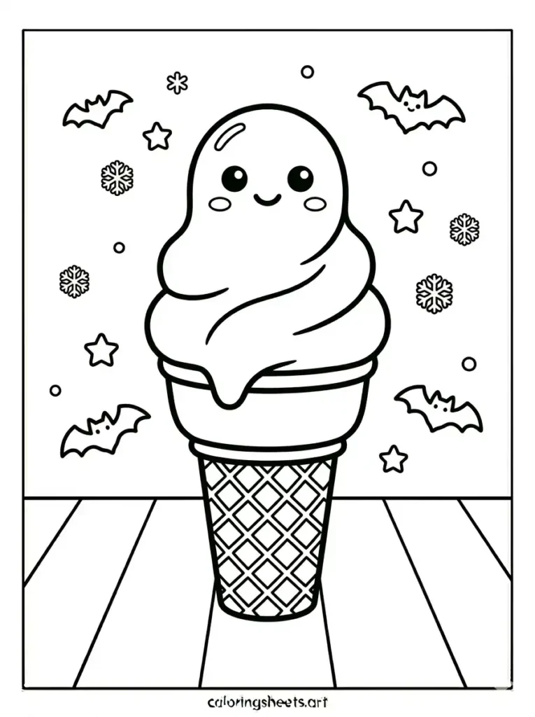 Simple Halloween ghost ice cream cone printable PDF for kids