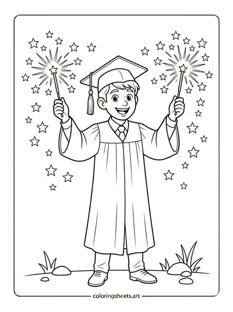 Happy graduation coloring pages printable pdf simple sparklers