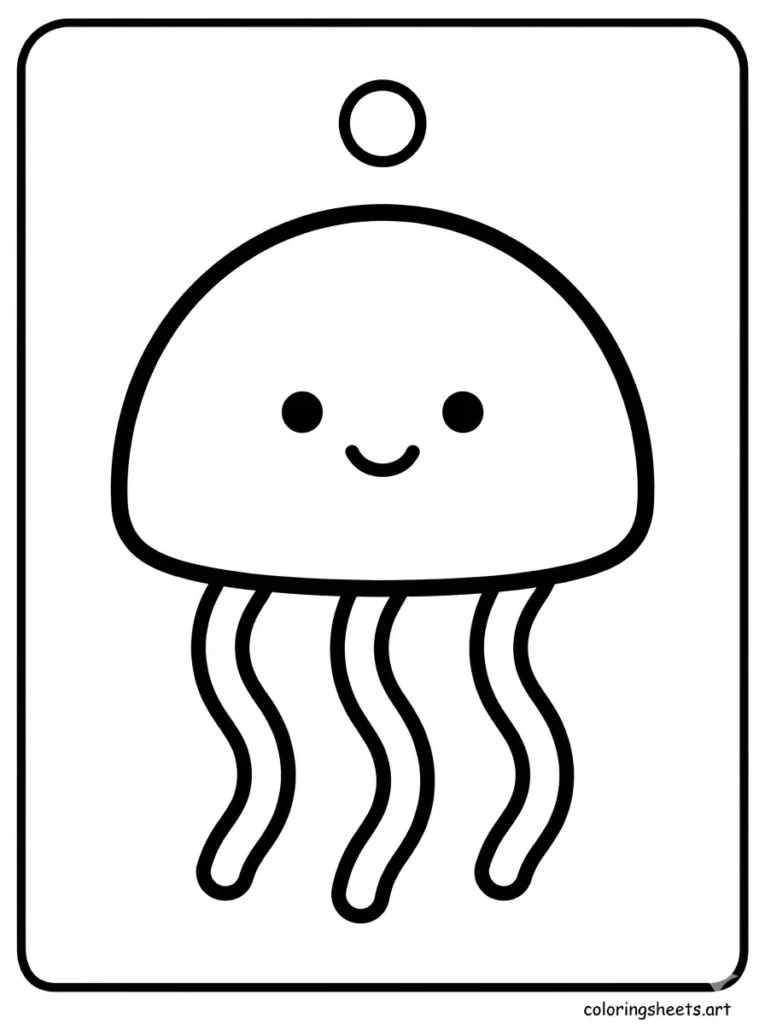 Easy ocean coloring pages for kids toddlers with a smiling jellyfish and simple shapes