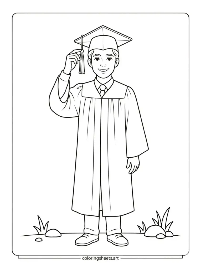 High school graduation coloring pages printable pdf man adjusting tassel