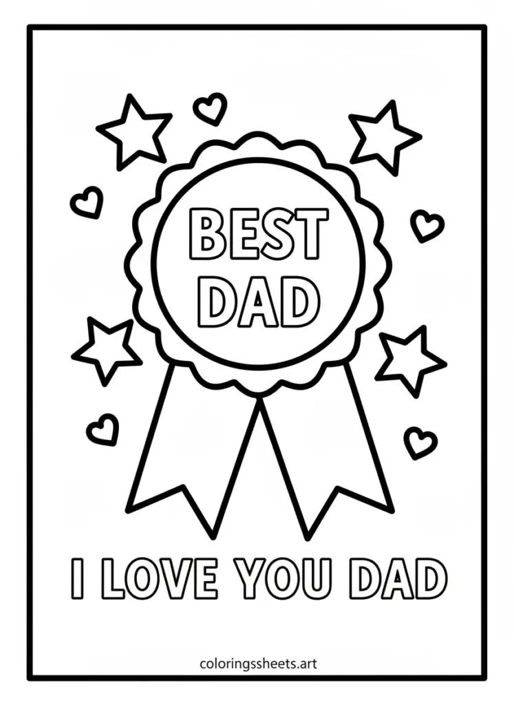Best Dad award ribbon I Love You Dad coloring page for Father's Day