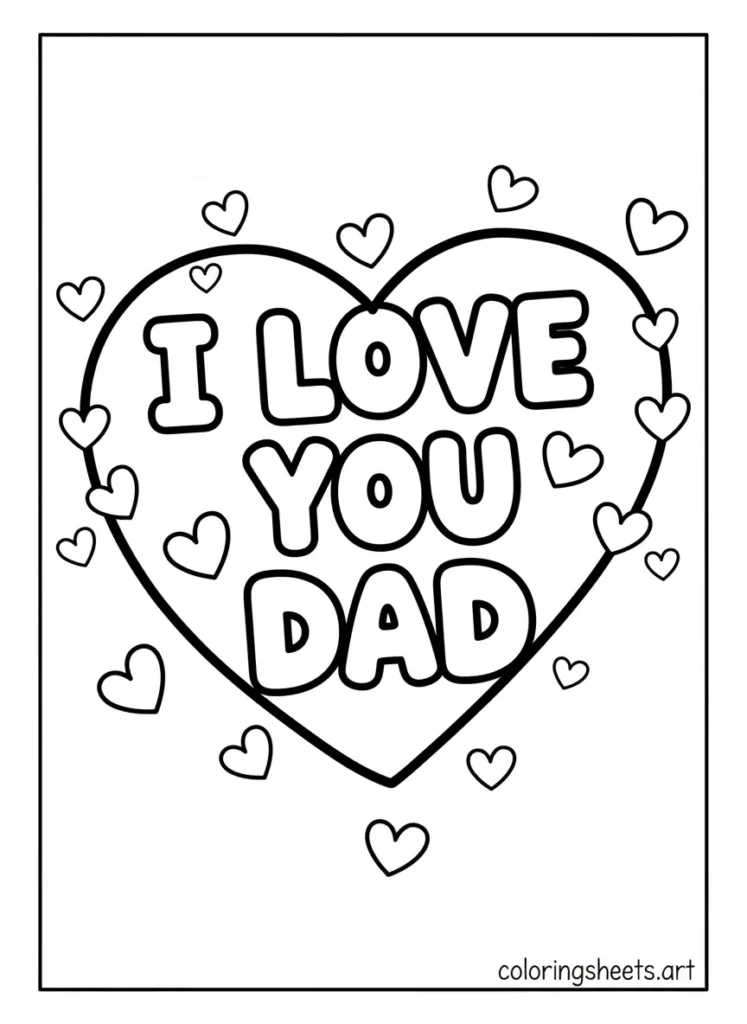 I Love You Dad big heart coloring page for kids free printable