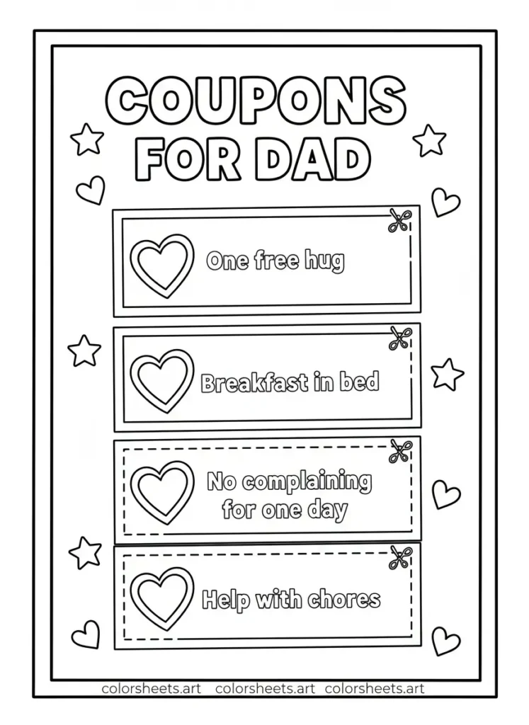 Dad coupon book coloring page for Father's Day gift