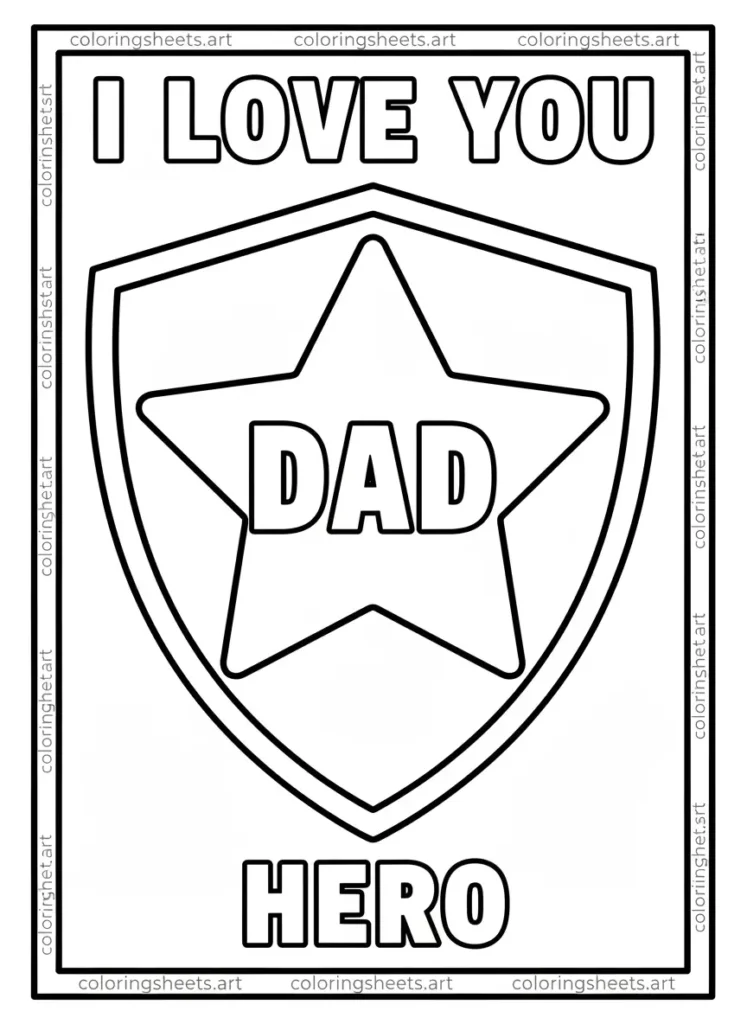 Dad shield and star emblem I Love You Dad coloring page for toddlers