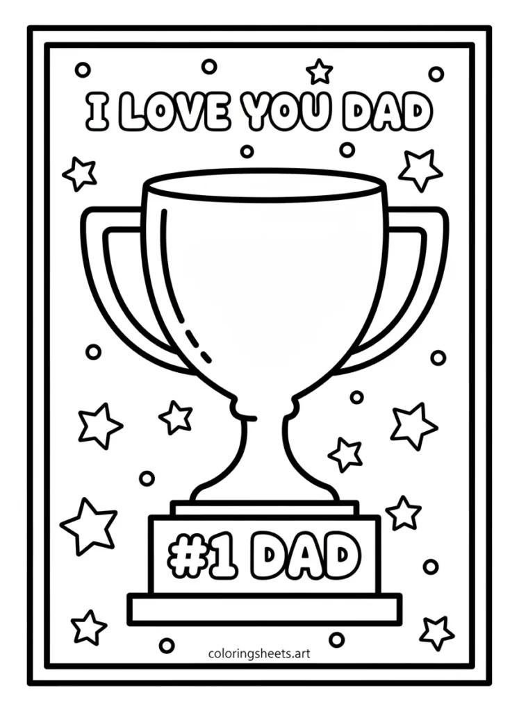 Number 1 Dad trophy I Love You Dad coloring page for kids