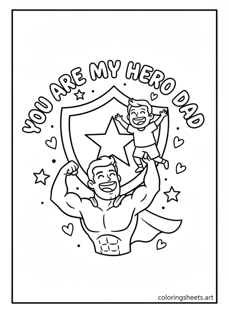 You Are My Hero Dad I Love You Dad coloring page for Father's Day