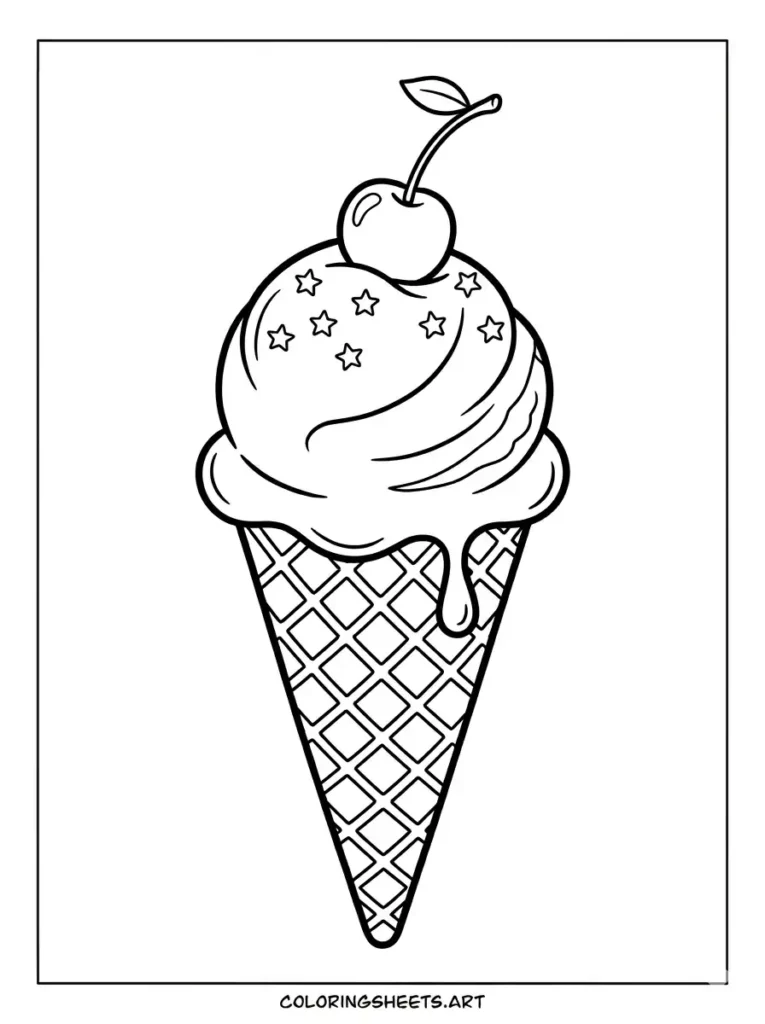 Double scoop ice cream cone coloring sheet for kids
