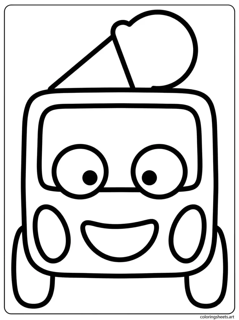 Big simple ice cream truck face for toddlers coloring page