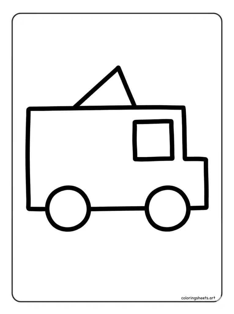 Easy ice cream truck with big wheels for toddlers coloring page