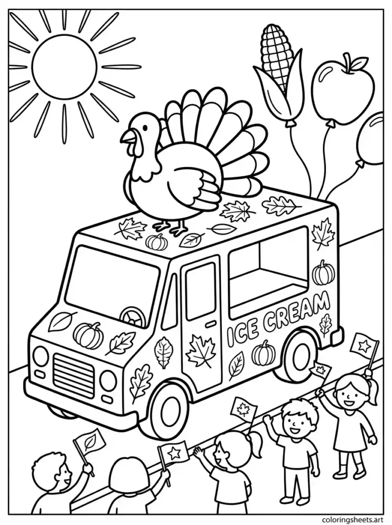 Thanksgiving parade ice cream truck coloring page for kids