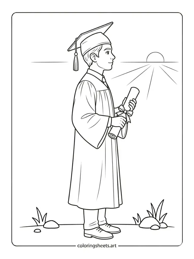 Inspirational graduation coloring sheets for adults looking at horizon