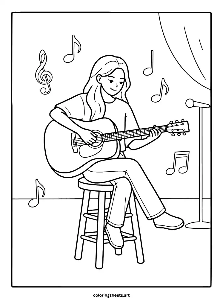Acoustic guitar stage session simple KATSEYE coloring pages