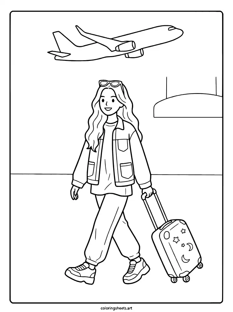 Airport fashion outfit KATSEYE member coloring sheet