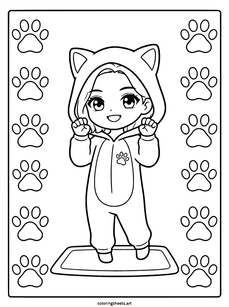 Chibi animal hoodie onesie KATSEYE coloring pages for kids free