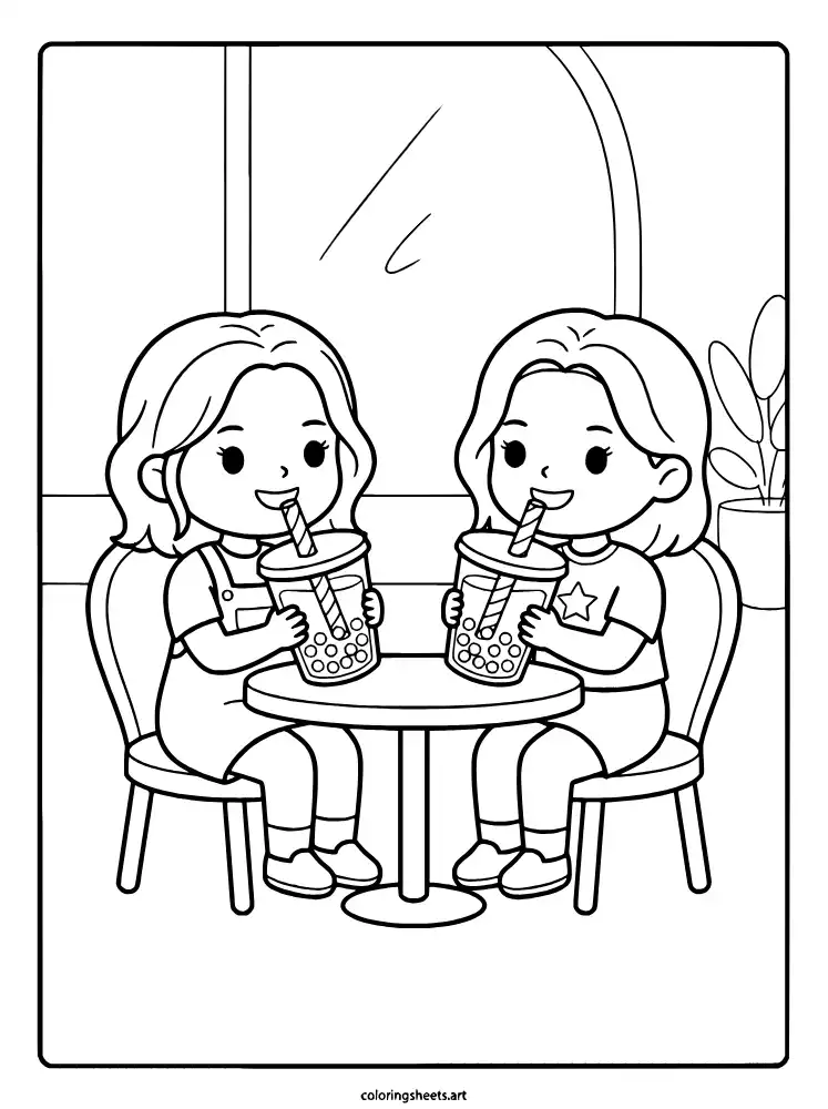 Chibi boba tea cafe KATSEYE member coloring sheet
