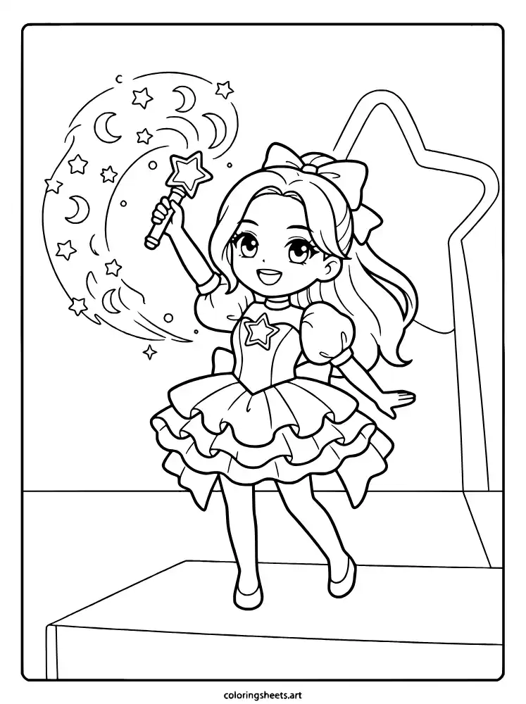 Chibi magical pop wand simple KATSEYE coloring pages