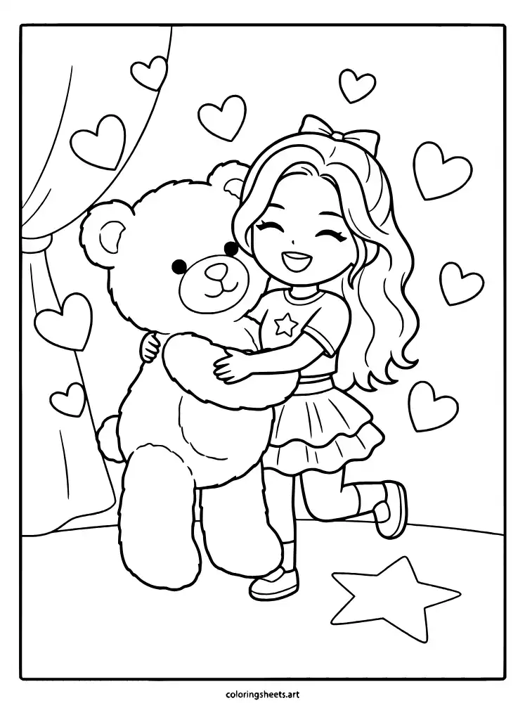 Chibi mascot plushie hug KATSEYE coloring pages free download