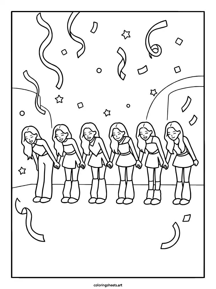 Confetti finale bow KATSEYE printable PDF coloring sheet