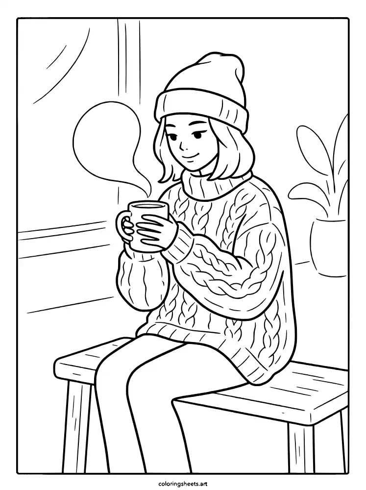 Cozy knit casual look simple KATSEYE coloring pages