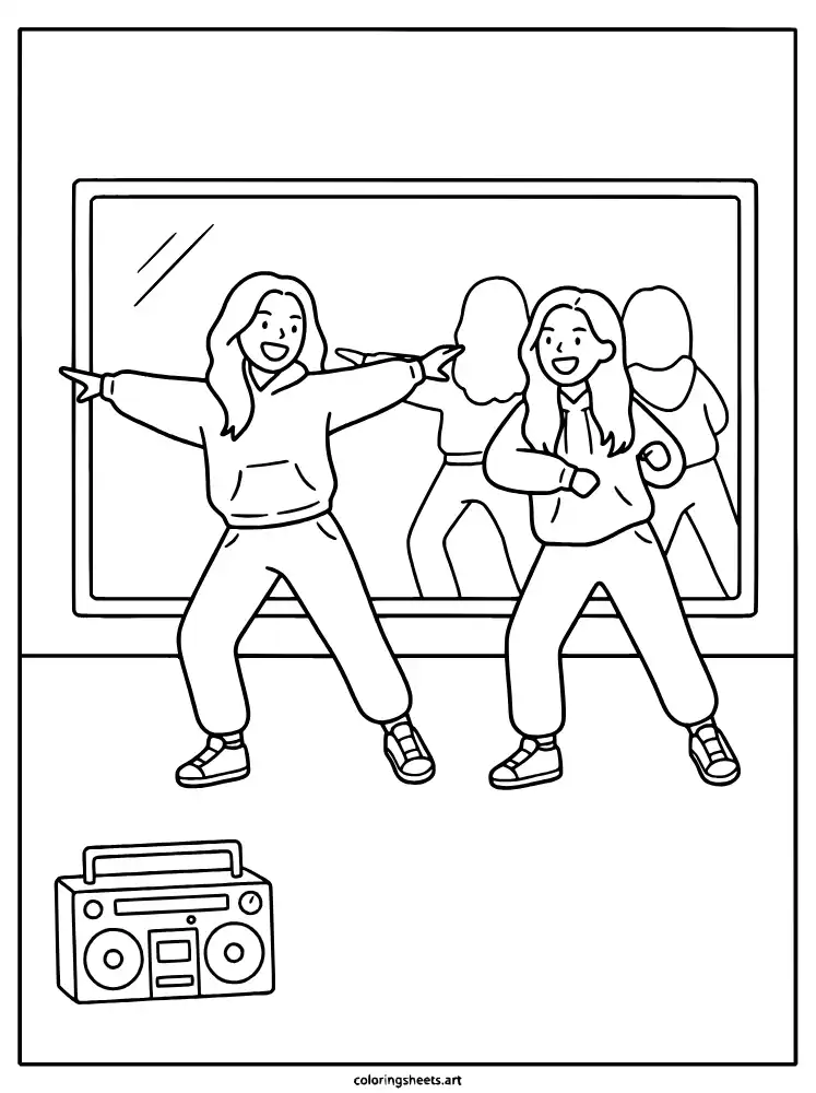 Dance practice room KATSEYE coloring pages free printable