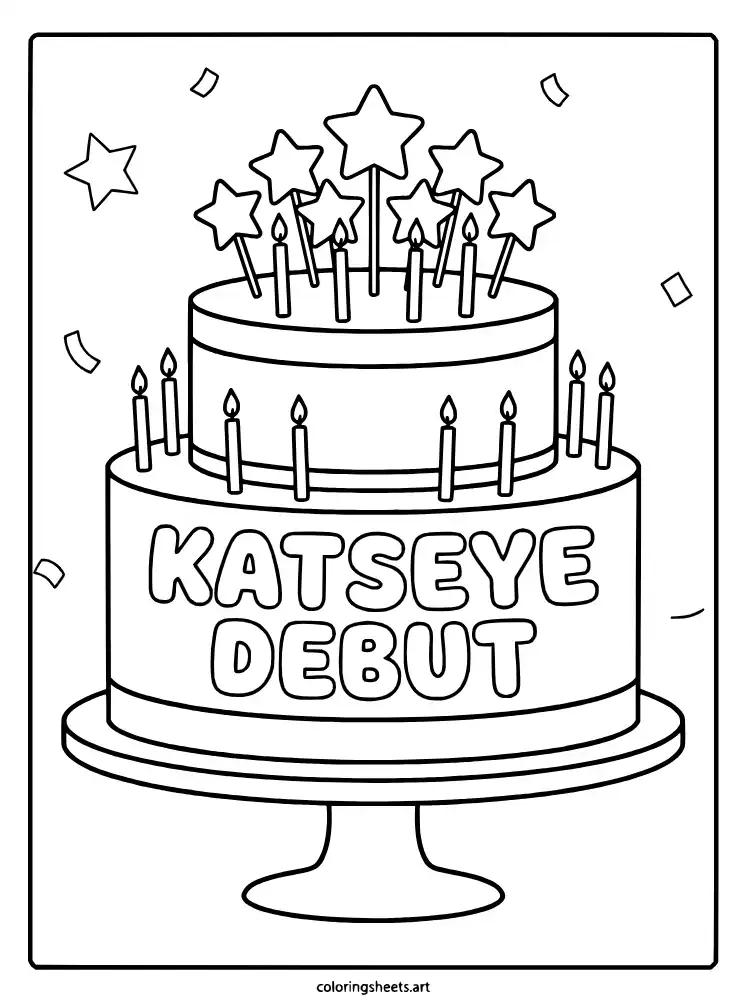 Debut anniversary party cake KATSEYE coloring pages for kids free