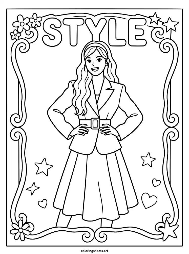 Magazine photoshoot frame KATSEYE printable PDF coloring sheet