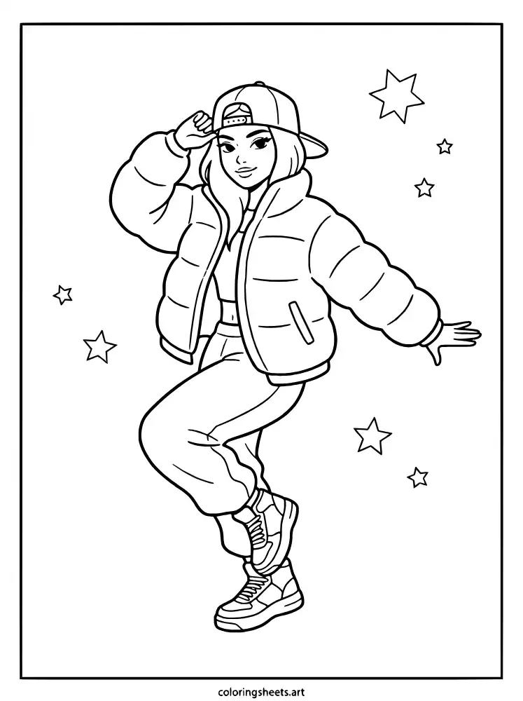 Megan hip-hop dance pose simple KATSEYE coloring pages