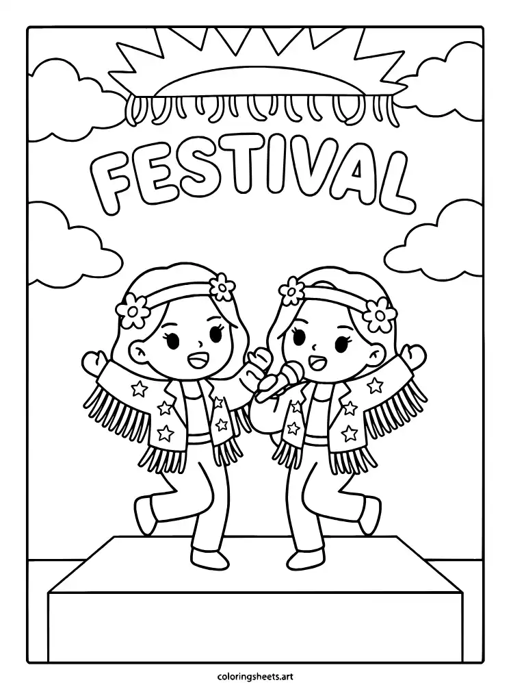 Outdoor festival stage KATSEYE coloring pages for kids free