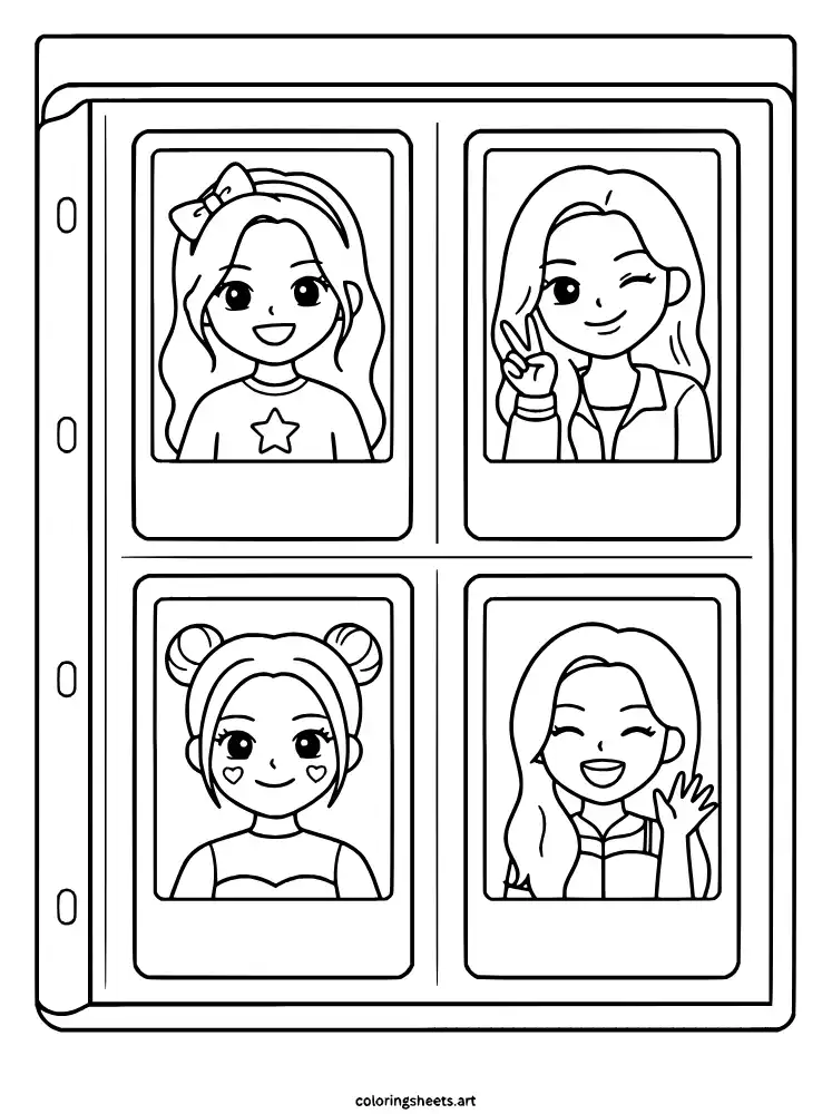 Photocard collection binder KATSEYE printable PDF coloring sheet