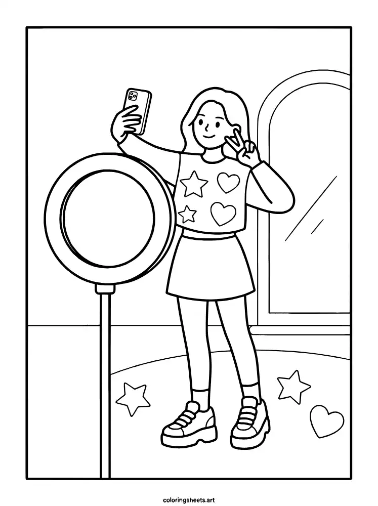 Ring light selfie photoshoot KATSEYE coloring pages for kids free