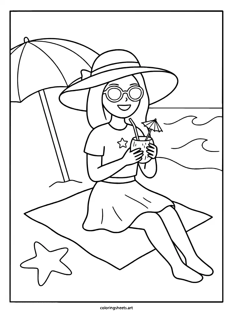 Summer beach vibe sunhat KATSEYE printable PDF coloring sheet