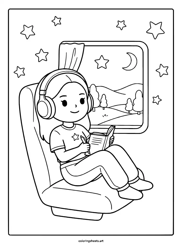 Tour bus vlog relaxation simple KATSEYE coloring pages for kids