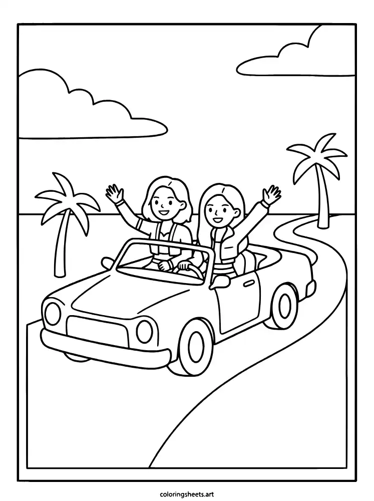 Music video vintage car KATSEYE printable PDF coloring sheet