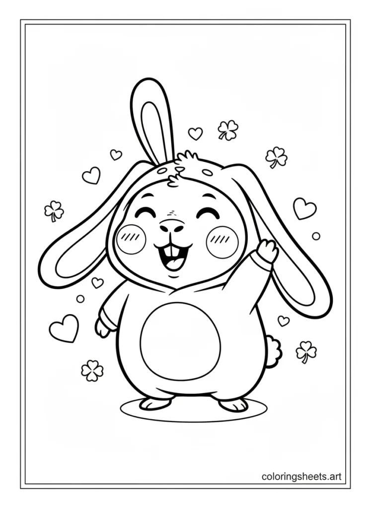 Kawaii capybara dressed in a bunny costume with big floppy ears coloring page