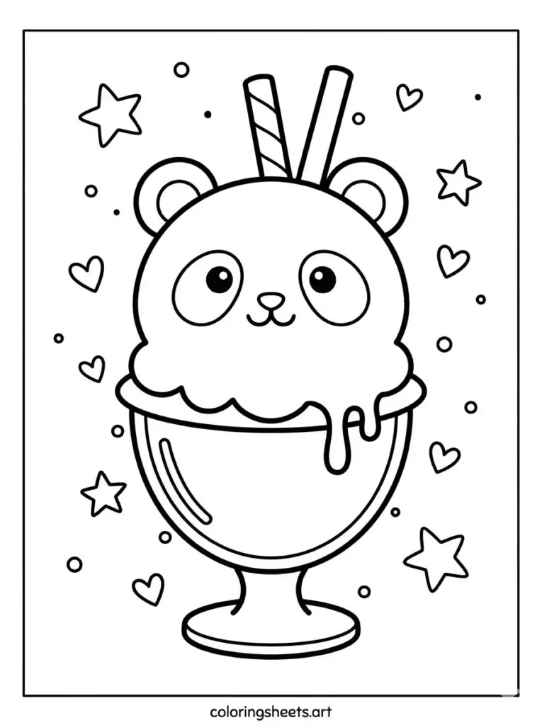 Simple kawaii panda ice cream scoop in a cup printable PDF