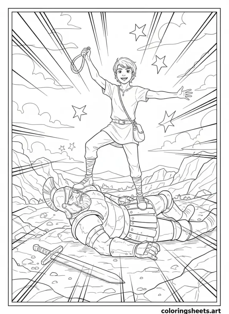 David victorious over Goliath kids For Bible coloring page Free pdf 1 Samuel 17