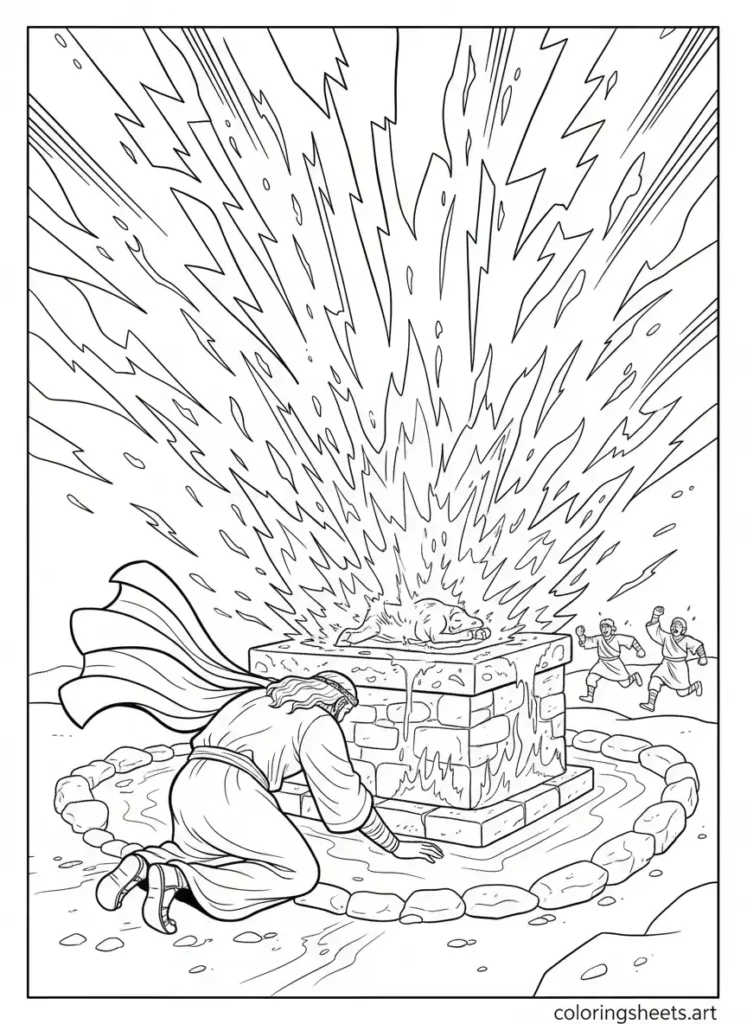 Elijah calls down fire from heaven kids Bible coloring pageFree pdf 1 Kings 18