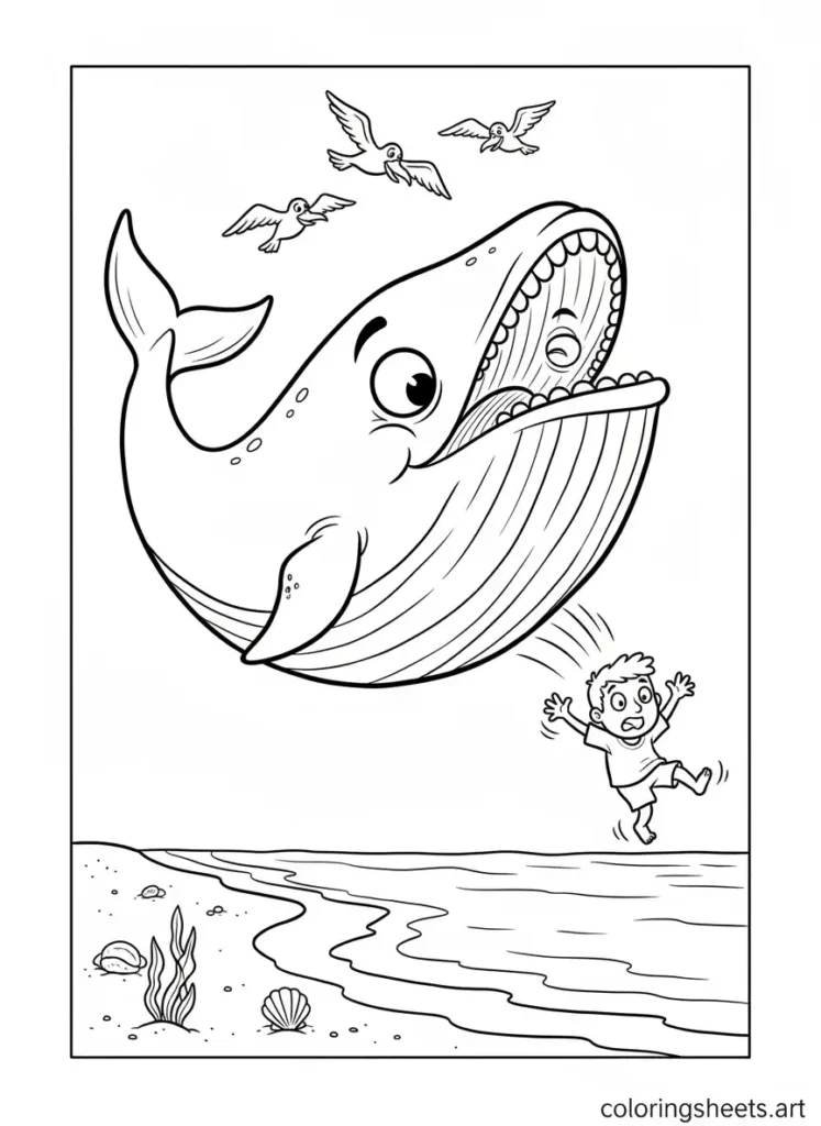 Jonah ejected from whale beach kids Bible coloring page Jonah 2