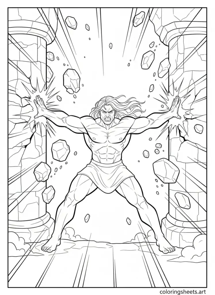Samson breaks temple pillars kids For Bible coloring page Judges 16