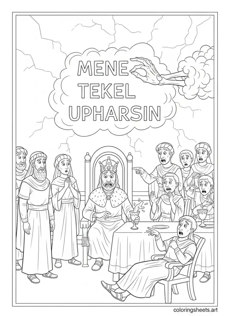 Writing on the wall mysterious hand kids Bible coloring page Daniel 5