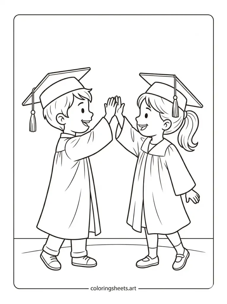Kids graduation coloring pages free printable pdf high fiving