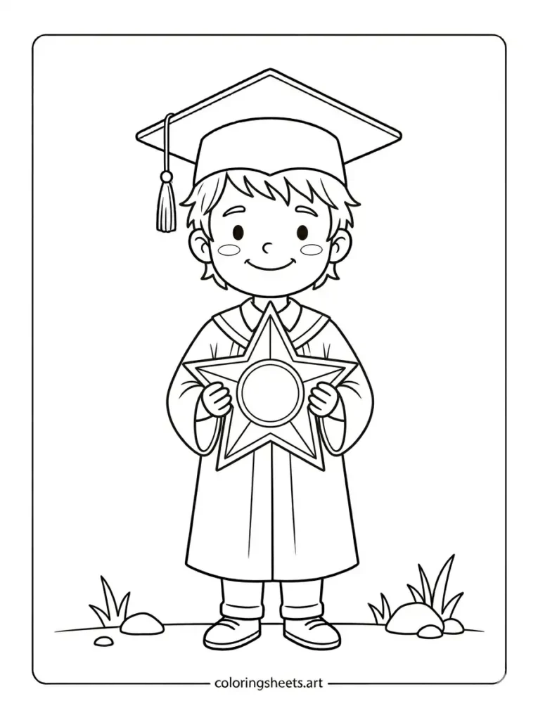 Kindergarten graduation coloring sheets free pdf kid holding star