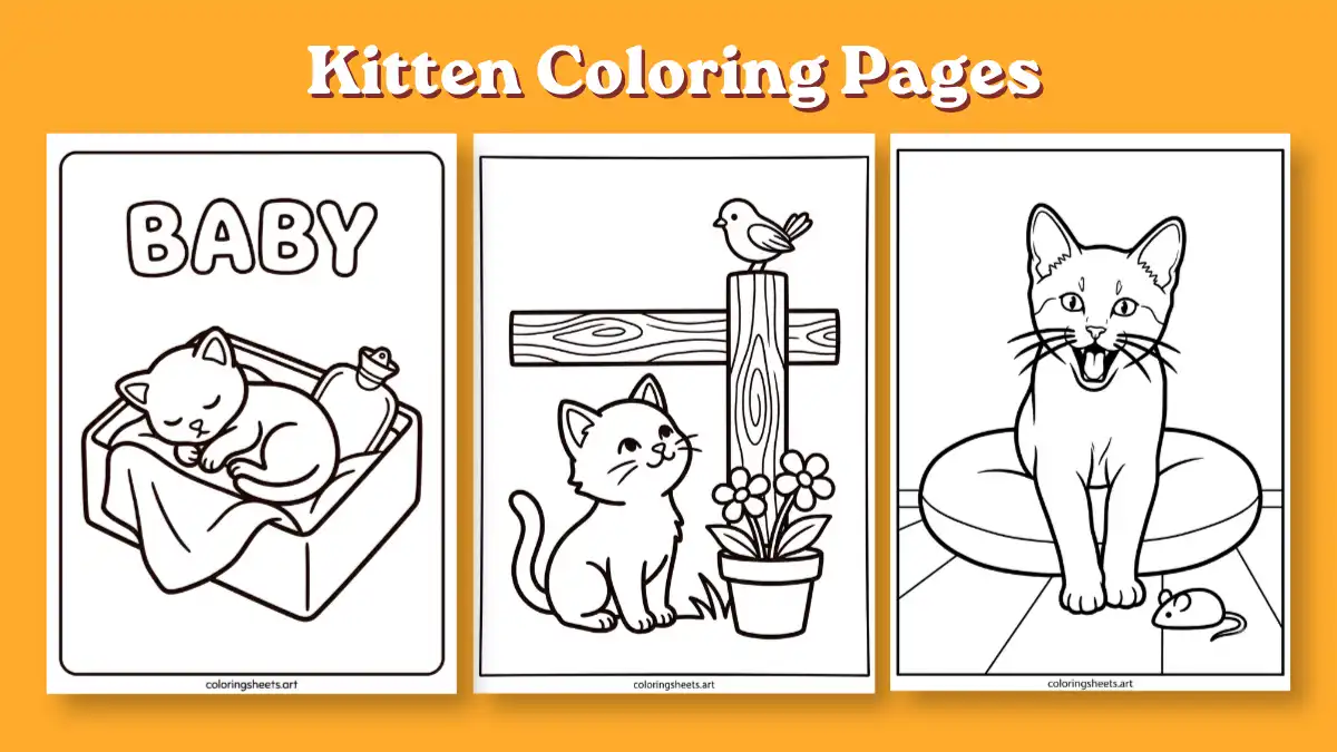 Free printable Kitten Coloring Pages PDF download for kids and adults featuring cute kittens
