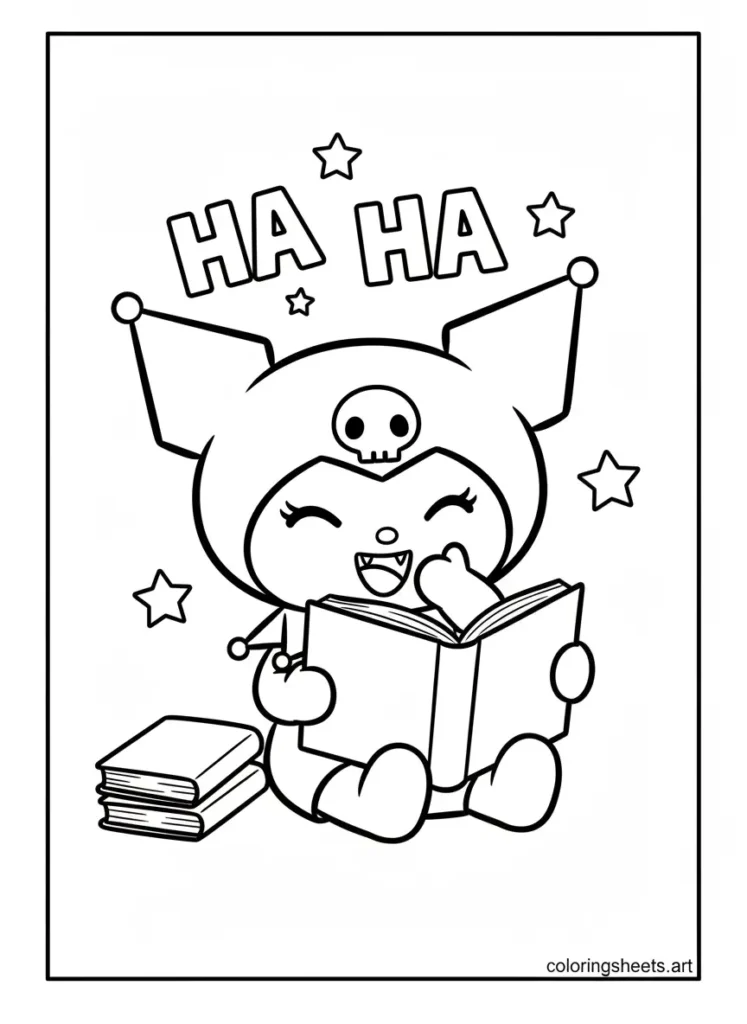 Kuromi giggling while reading her old diary entries coloring page