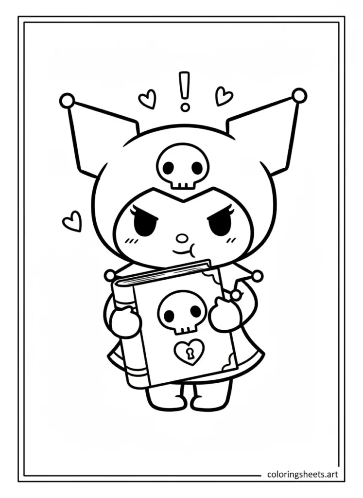 Kuromi hugging her diary close to her chest coloring page